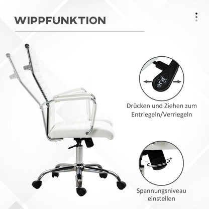 Vinsetto Bürostuhl ergonomisk Schreibtischstuhl med Wippfunktion Chefsessel höhenverstellbarer Drehstuhl gepolstert Konstledare Schaumstoff Weiß 54 x 62 x 104-114 cm