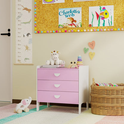 AIYAPLAY Kinder-Kommode mit 3 Schubladen, MDF, Aufbewahrungsschrank für Kinder, Rosa+Weiß