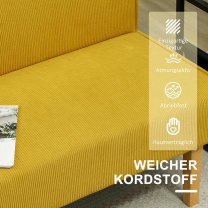 HOMCOM Zweisitzer-Sofa mit Cord-Bezug, dicker Polsterung und soliden Holzbeinen für Wohnzimmer, Schlafzimmer, Büro, Gelb