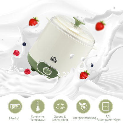 HOMCOM Joghurtbereiter, 1,5 L Joghurtmaschine mit 2 Gläsern, Sieb, Deckel, 20 W Joghurt-Maker für griechischen Joghurt, für 3–5 Personen, 19,5x17,5x21,4 cm, Weiß