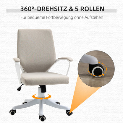 Vinsetto Bürostuhl Schreibtischstuhl Home-Office-Stuhl mit Wippenfunktion Rückenlehne höhenverstellbarer dick gepolstert ergonomisch 360°-Drehräder Polyester Nylon PP Beige+Weiß 62x69x92-100 cm