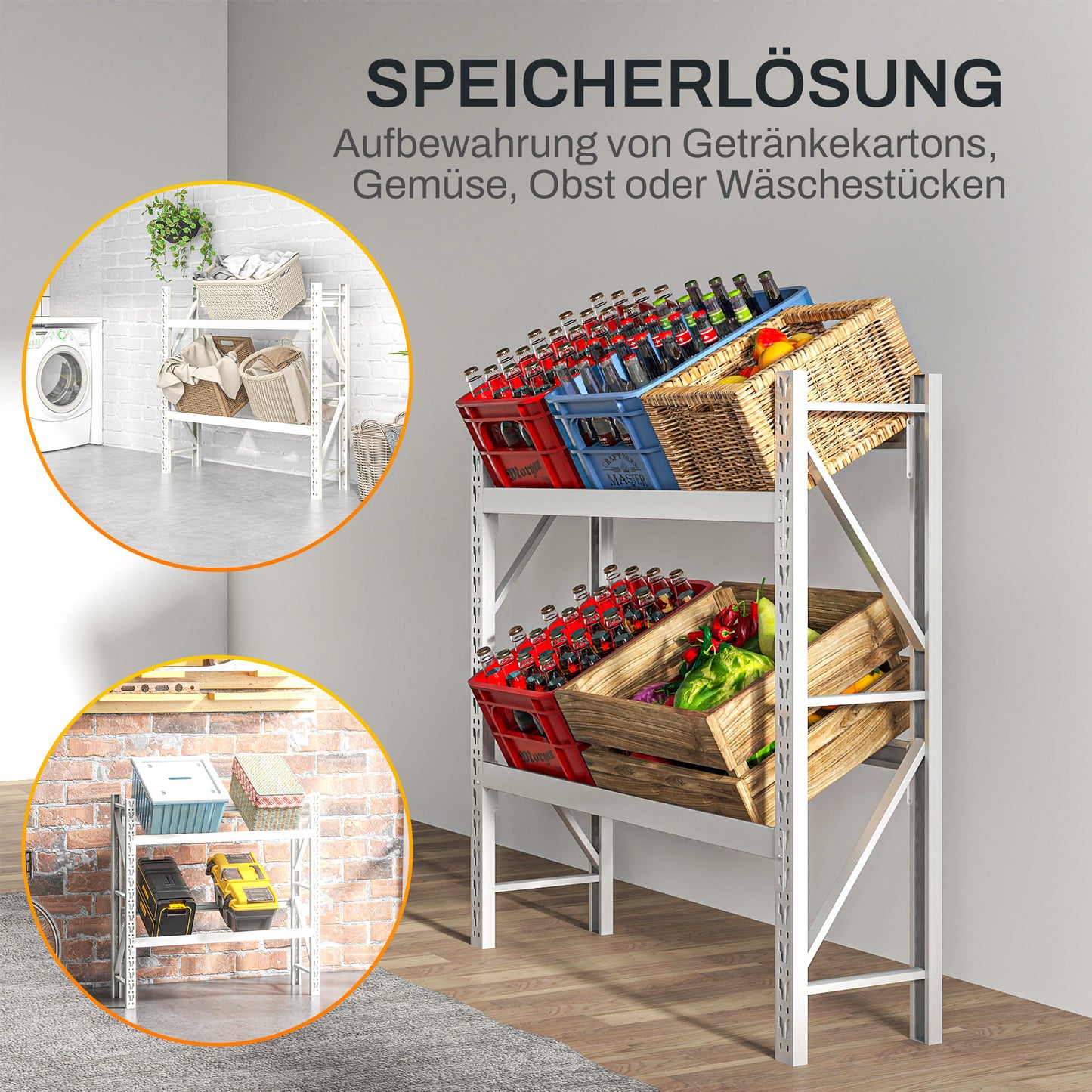 HOMCOM Getränkekistenregal, bis 6 Kisten, höhenverstellbar, Stahlrahmen, 110x30x110 cm, Weiß