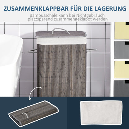 HOMCOM Wäschekorb mit Griffen und waschbarem Wäschesack, Rattan, Polyester, Baumwolle, Metall, 43L x 32B x 61H cm, Grau