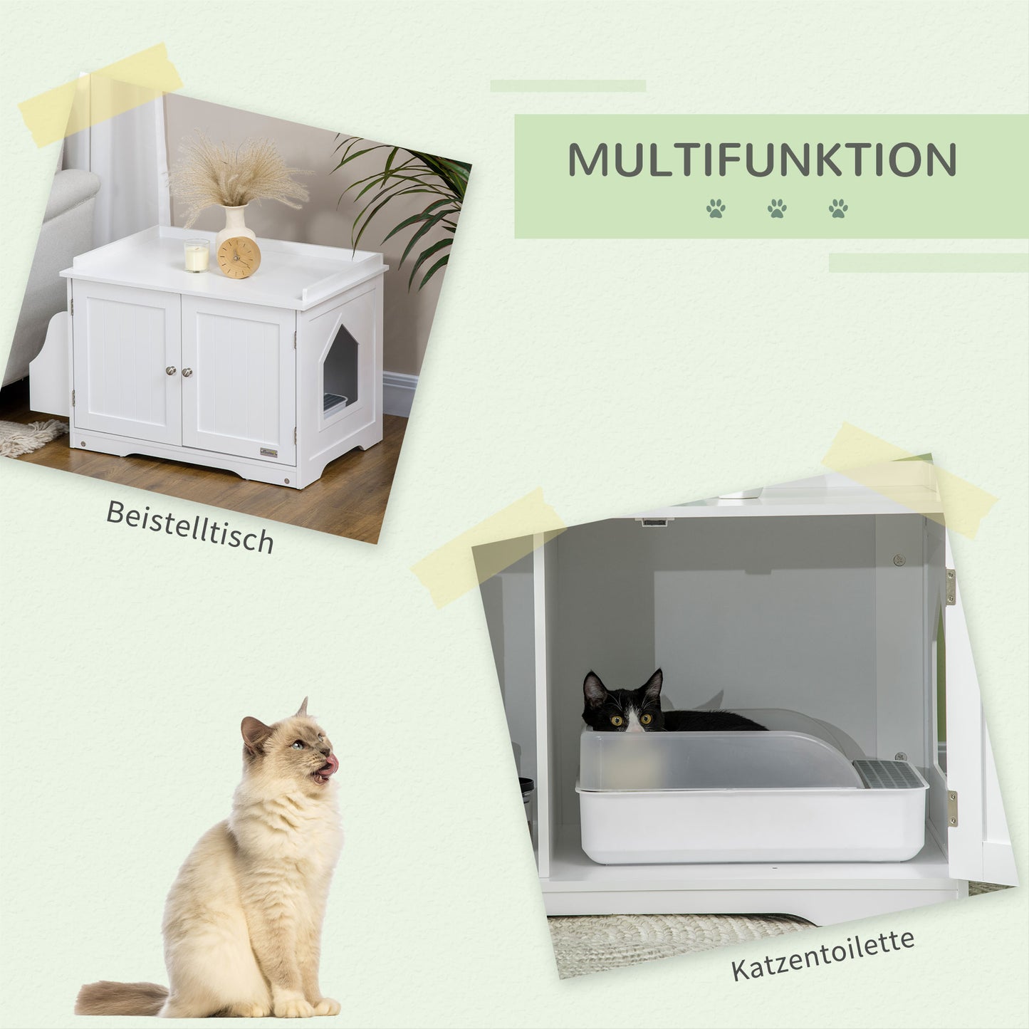 PawHut Katzentoilette, Katzenhaus, mit Trennwand, magnetisk dubbeltür, seitlicher Ablage, vit, 86 x 48 x 52cm