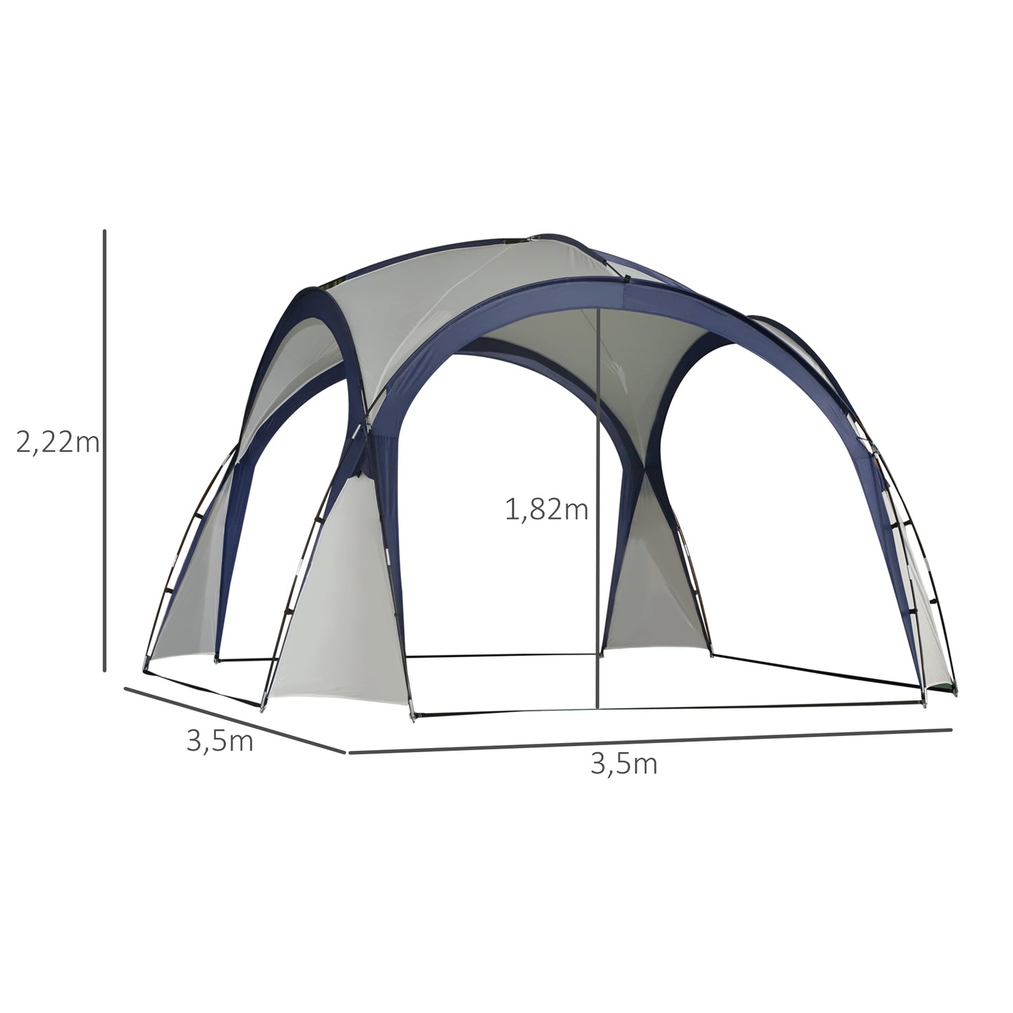 Outsunny Kuppelzelt für 6-8 Personen, Pavillon, Schutz vor Sonne und Nieselregen, 3,5 x 3,5 x 2,22 m, Cremeweiß
