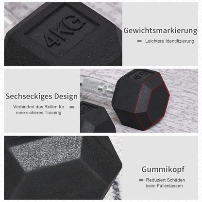 HOMCOM Hexagon Hanteln, 2er Set Hanteln mit gerändeltem Griff, Kurzhantelset aus Gusseisen, 2 x 4 kg, Kurzhanteln für Männer Frauen, Zuhause, Fitnessstudio, Krafttraining