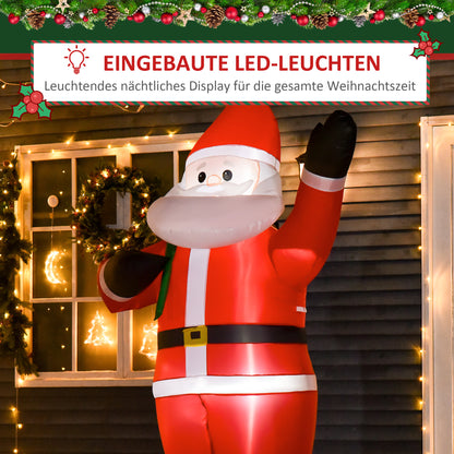 HOMCOM Weihnachtsmann, 2,40 m groß, mit LED-Beleuchtung, selbstaufblasende Gartendeko