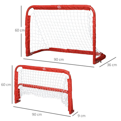 HOMCOM Fußballtor-Set, 2 klappbare Minitore, Metallrahmen, inkl. Werkzeug, 90 x 36 x 60 cm, Rot