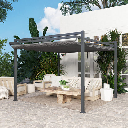 Outsunny Pergola Pavillon ca. 3,5x3m Aluminium Stabil winterfest Sonnenschutz mit verstellbares Schiebedach Grau