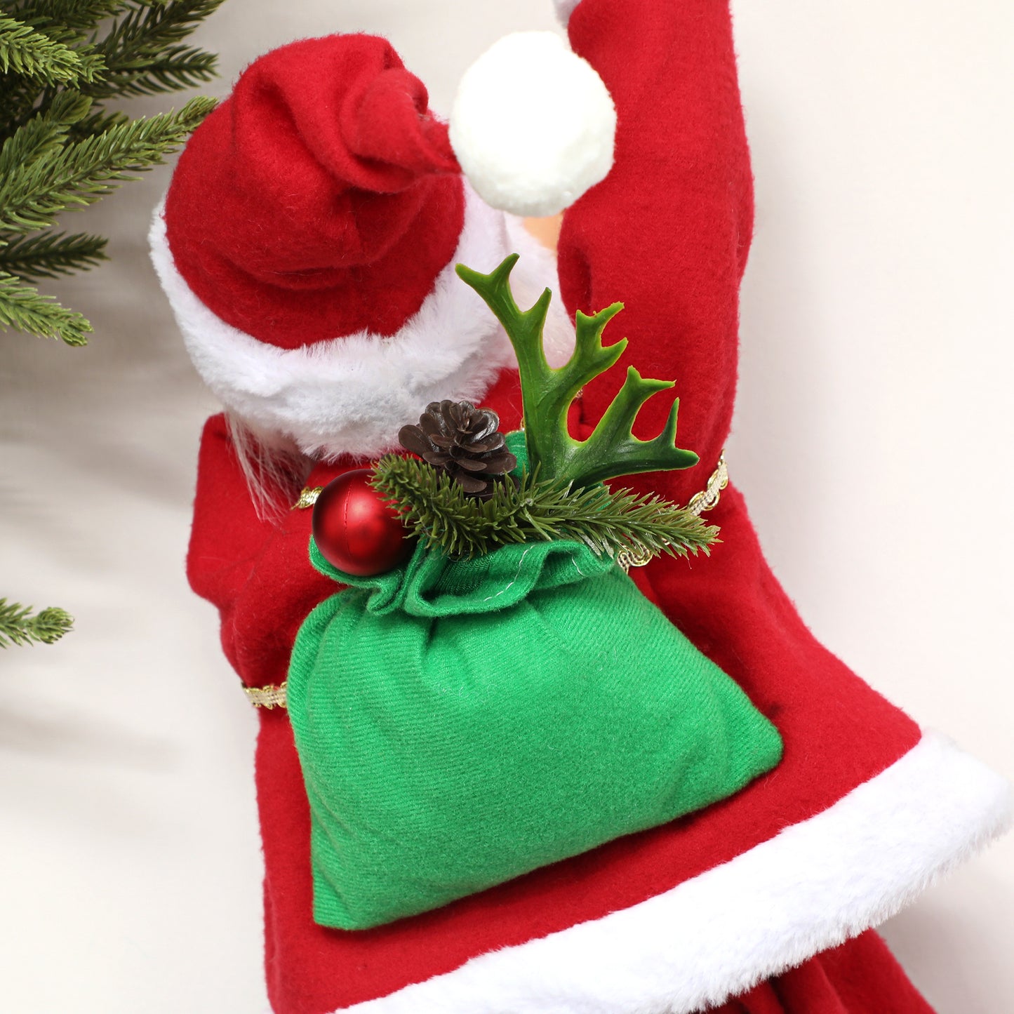 HOMCOM Weihnachtsmann 60 cm Singend und Kletternd Weihnachtsmann mit Geschenk Seil Soundfunktion Indoor, Rot