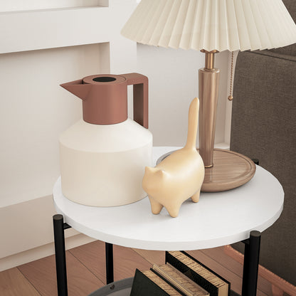 HOMCOM Runder Beistelltisch mit Stoffkorb, 2-stufiger Kaffeetisch für Wohnzimmer, Schlafzimmer, kleine Räume, Metall, Grau+Weiß