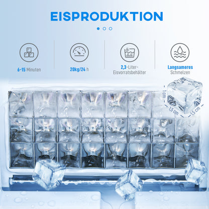 HOMCOM Eiswürfelmaschine, Eiswürfelspender, Ice-Maker, 20 kg/24h Eiswürfelbereiter mit 2,1 L Wassertank, Silber