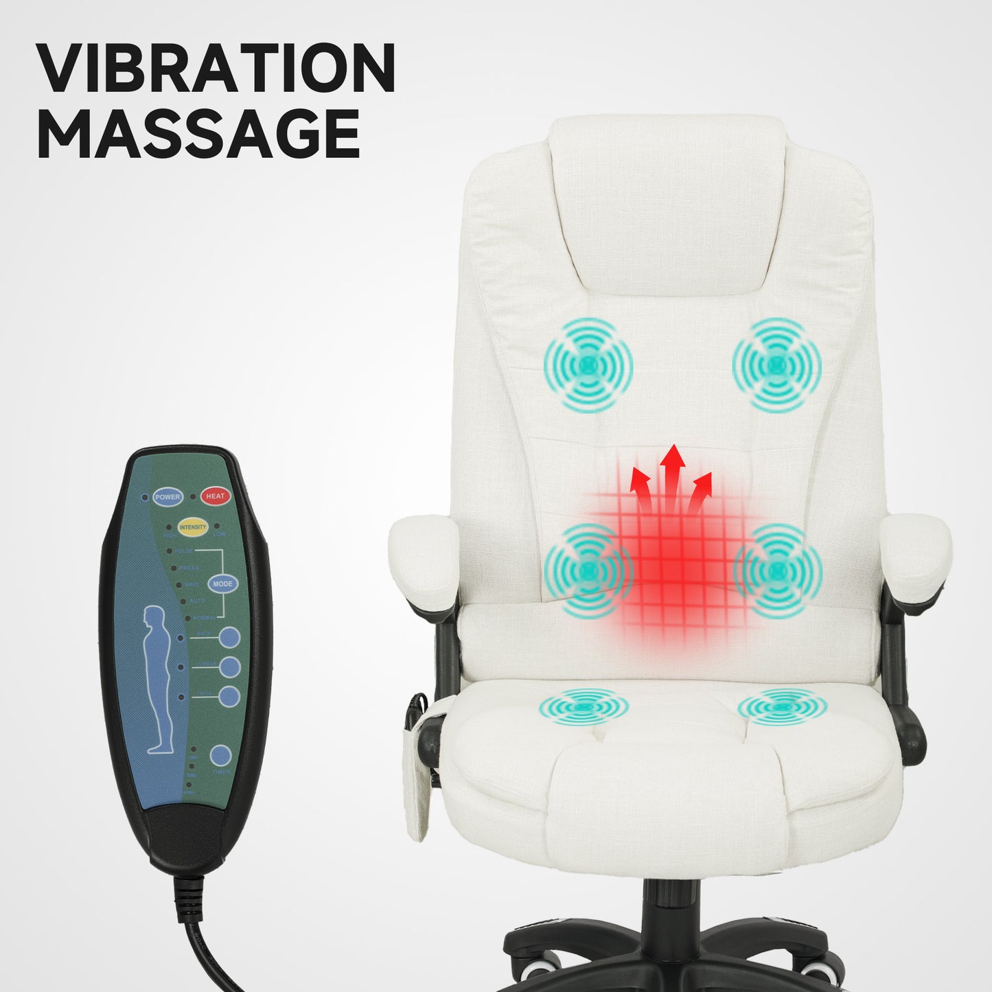 Vinsetto Ergonomischer Schreibtischstuhl med massagefunktion, 68 x 72 x 110–120 cm, Cremeweiß