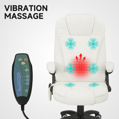 Vinsetto Ergonomischer Schreibtischstuhl med massagefunktion, 68 x 72 x 110–120 cm, Cremeweiß