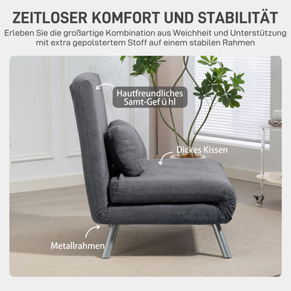 HOMCOM Polstersessel mit Bettfunktion, 3-in-1 Design, Schlafsessel, Gästebett, Stoffbezug, mit Kissen, Dunkelgrau