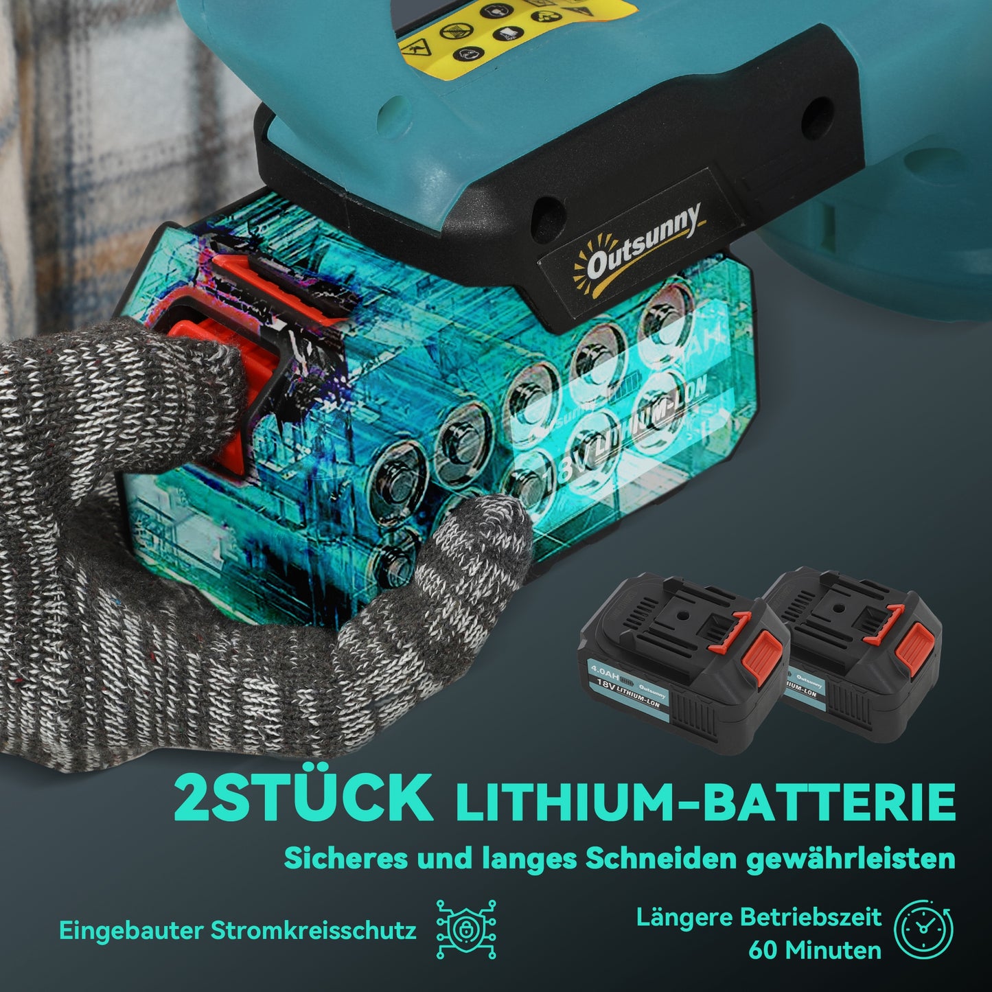 Outsunny Elektro Heckenschere Akku Elektrischer Heckenschneider مع محرك شنيتلانج 51 سم، Akku Blau