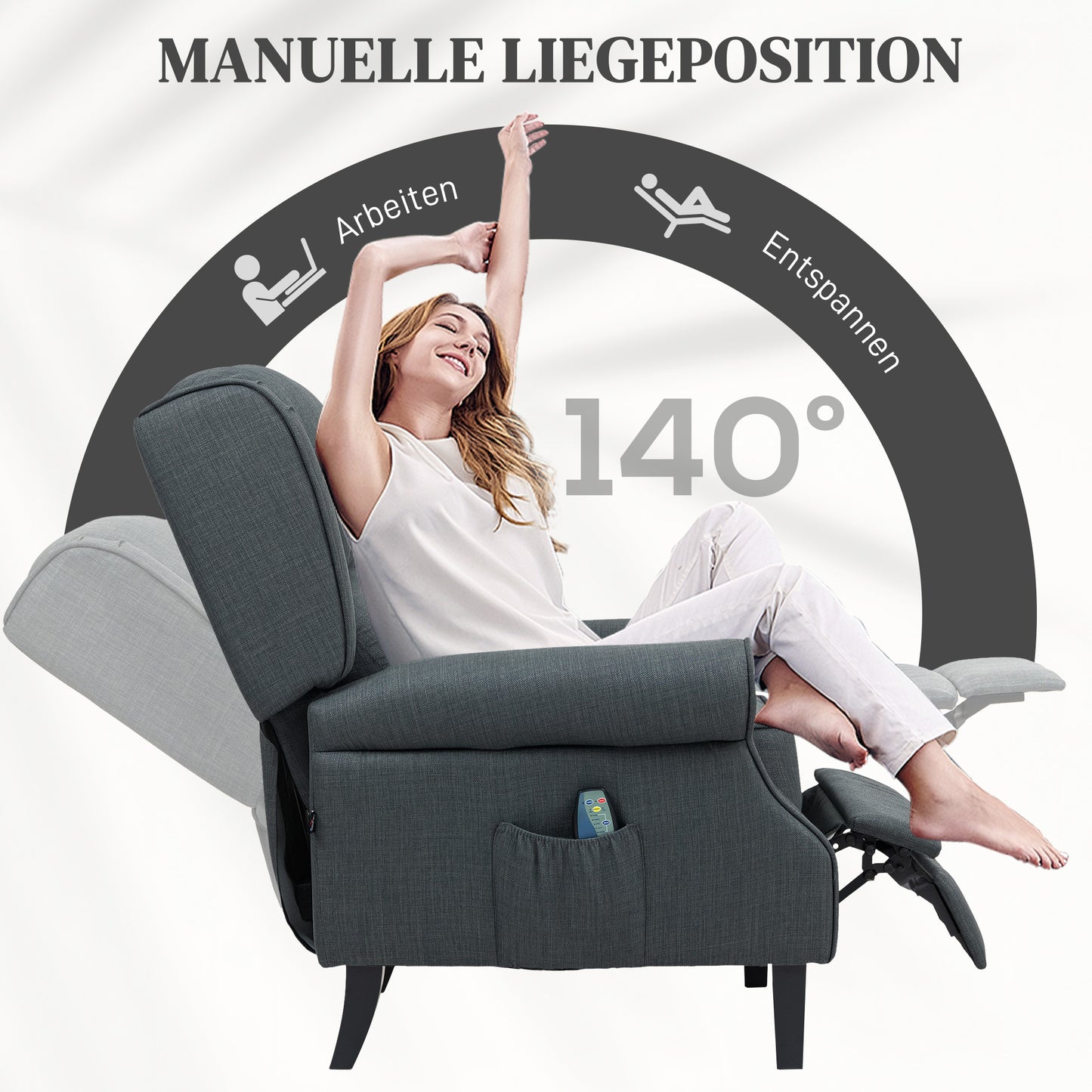 HOMCOM Massagesessel mit Heizfunktion, 2 Massagebereiche, Liegefunktion, bis 150 kg, Dunkelgrau