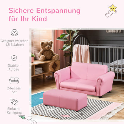 HOMCOM Kindersessel mit Fußhocker, Kindercouch mit Hocker, Kindersofa, Sofa Sessel, Rosa 83 x 42 x 41 cm
