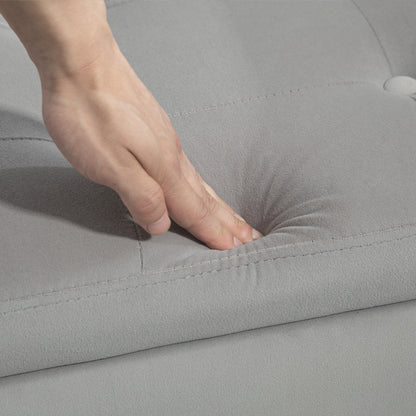 HOMCOM Sitzbank mit Stauraum und Armlehnen, Truhenbank, samtartiges Polyester, Kautschukholz, Hellgrau, 107 x 42 x 65 cm