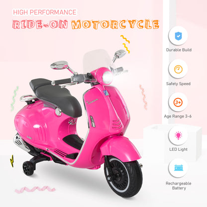 HOMCOM Elektro-Motorrad für Kinder mit MP3-Musik, Scheinwerfern, 3-6 Jahre, Kunstleder, Metall, 108 x 49 x 75 cm, Rosa