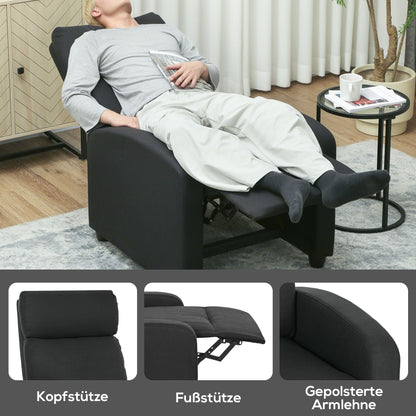 HOMCOM Relaxsessel, verstellbar 135°, ausziehbare Fußstütze, gepolsterte Lehnen, Leinen-Polyester, Schwarz