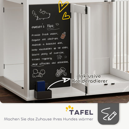 PawHut Hundebox mit Aufbewahrungsregal für Spielzeug, Haken für Leinen, Schreibtafel, Radiergummi, für große Hunde, Weiß