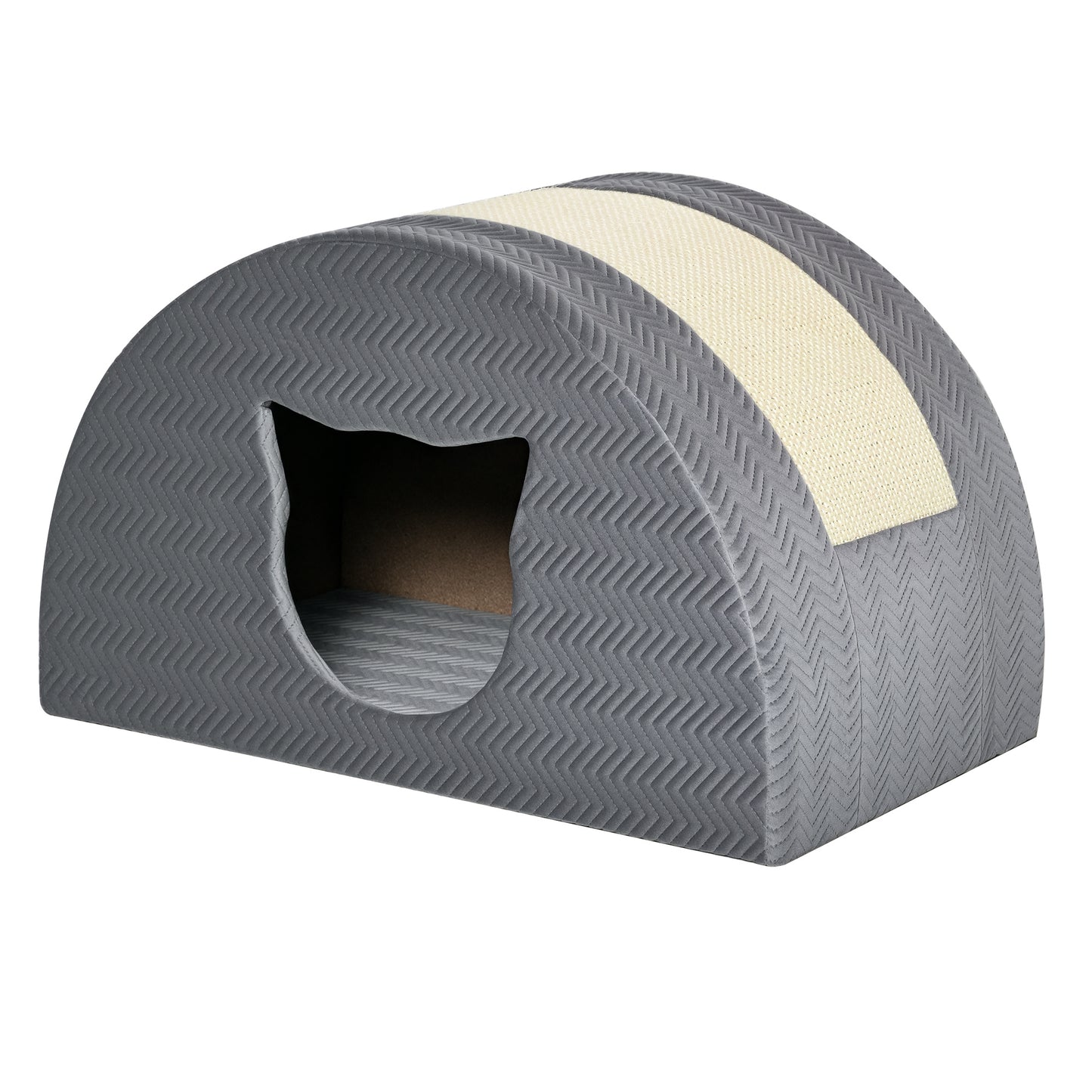 PawHut Katzenhöhle mit Kraztbrett Katzenbett Kratzhaus Katzenhaus Katzenwohnung Sisal Grau 48,5 x 30 x 30 cm