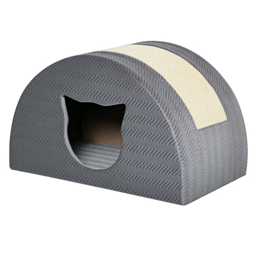 PawHut Katzenhöhle mit Kraztbrett Katzenbett Kratzhaus Katzenhaus Katzenwohnung Sisal Grau 48,5 x 30 x 30 cm
