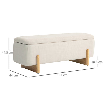 HOMCOM Hocker mit Stauraum, Sitzbank mit Schaumstoffpolsterung, Leinenimitat, 111 x 44 x 44,5 cm, Cremeweiß