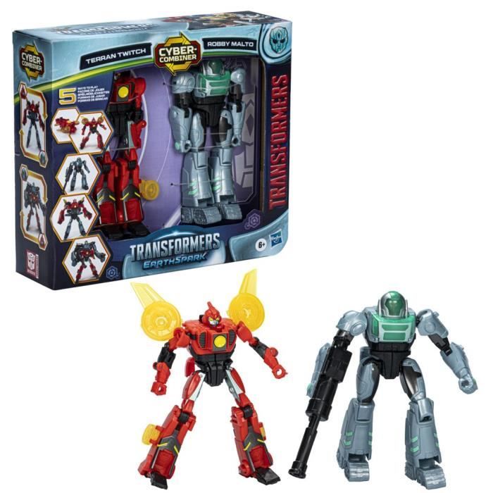 Terran Twitch and Robby Malto Action Figures, Interactive Toys for Girls and Boys, Transformers EarthSpark Cyber-Combiner, Ages 6