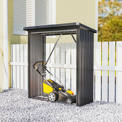 Outsunny Brennholzschuppen, Feuerholzunterstand, Stahl, erhöhter Boden, Schrägdach, 150 x 66,5 x 150 cm, Dunkelgrau