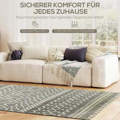 HOMCOM Teppich für drinnen und draußen, Boho-Design, leicht zu reinigen, Grau