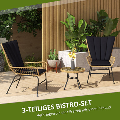 Outsunny Bistro-Set Balkonmöbel-Set Balkonmöbel, Boho-Stil, wetterbeständig, 76 x 66 x 96 cm, Schwarz