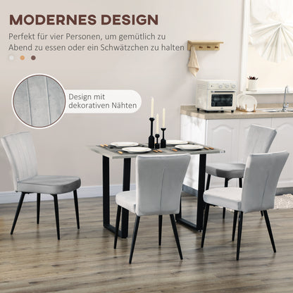 HOMCOM 4er-Set Esszimmerstühle, Akzentstühle für Küchen und Esszimmer, Stuhlset, Velours-Optik, Hellgrau+ Schwarz