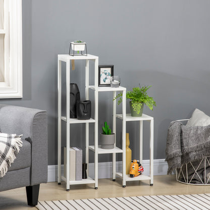 Outsunny Blumenständer, Pflanzenständer, 7 Ebenen, für Innen- und Außenbereiche, Stahl, weiß, 65 x 23 x 94,5cm