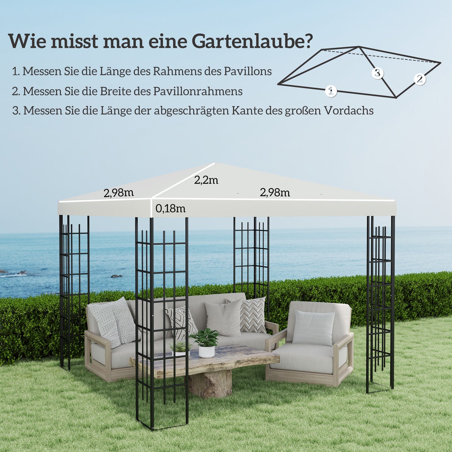 Outsunny 3 x 3 m Ersatzplane für Pavillon, Plane für Garten-Pavillon, mit Wasserablauföffnungen, UPF30+, Hellgrau
