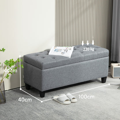 HOMCOM Sitzbank, Polsterbank mit Stauraum, leinenartiges Polyester, Kautschukholz, 100 x 40 x 44 cm, Hellgrau