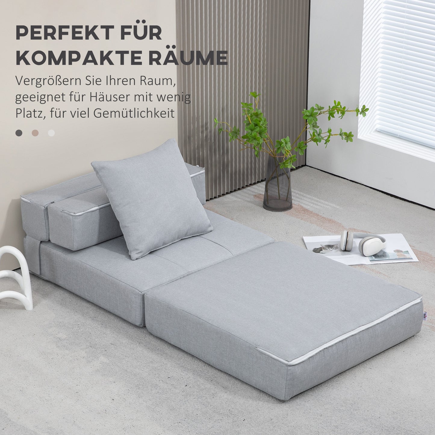 HOMCOM Relaxsessel Liegesessel Sessel mit Bettfunktion, inkl. 1 Kissen, 70 cm x 70 cm x 61 cm, Hellgrau