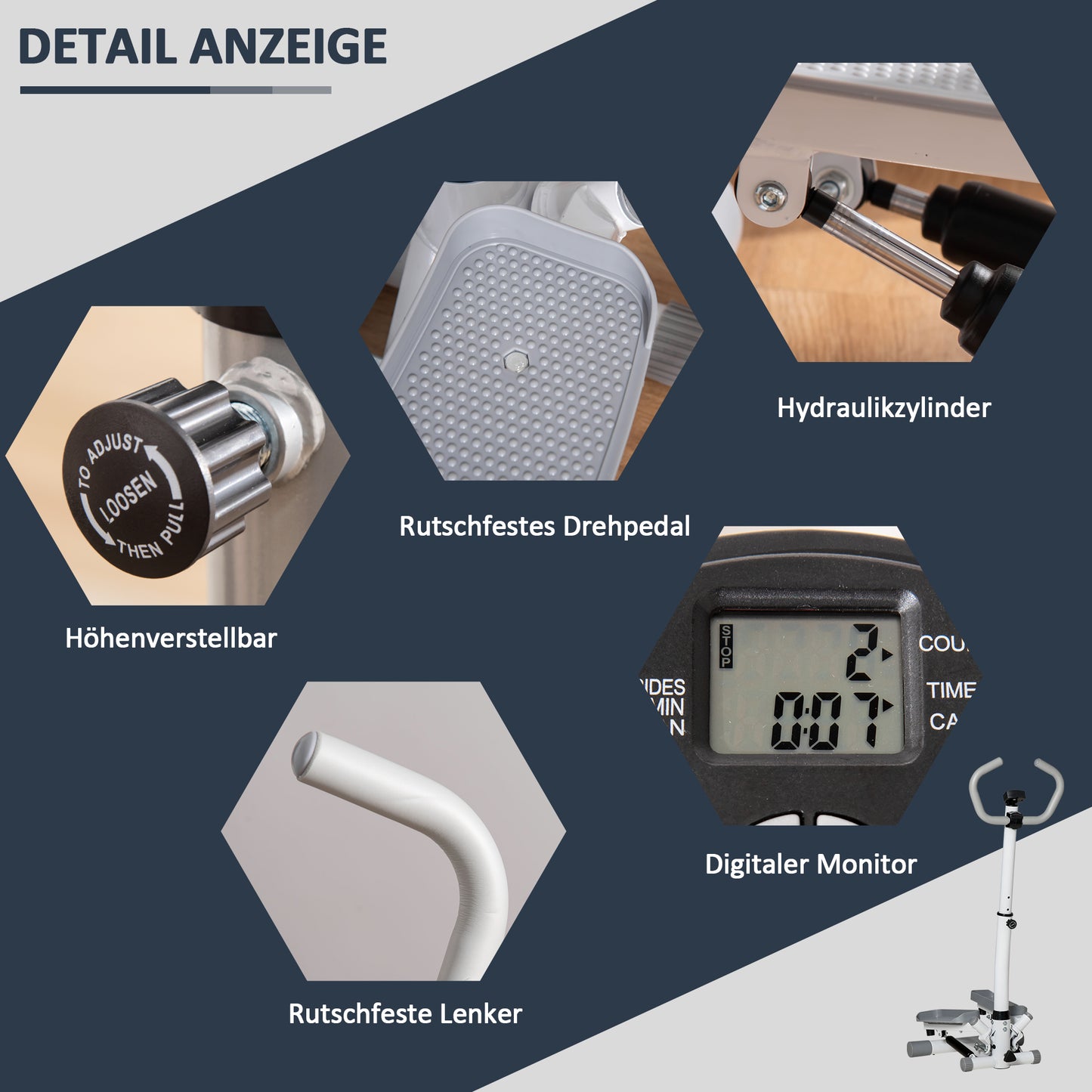 HOMCOM Stepper Heimtrainer für Zuhause mit LCD-Bildschirm einstellbare Geschwindigkeit Metall ABS 55 x 53 x 118-128 cm