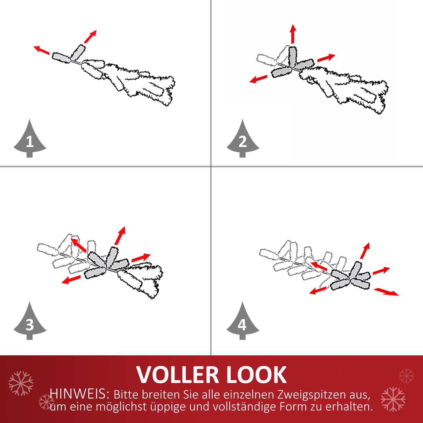 HOMCOM Künstlicher Weihnachtsbaum 180 cm künstlich Tannenbaum mit LED Beleuchtung, Kugeln, Christbaum mit 745 Spitzen, Weihnachtsdeko inkl. Metallständer für Drinnen
