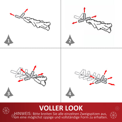 HOMCOM Künstlicher Weihnachtsbaum 180 cm künstlich Tannenbaum mit LED Beleuchtung, Kugeln, Christbaum mit 745 Spitzen, Weihnachtsdeko inkl. Metallständer für Drinnen