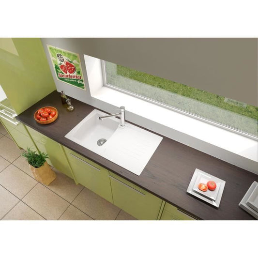 Stradour Sink Kitchen Builter 1 Bac + 1 Arena Drafts - Resin - 86 x 50 cm - White