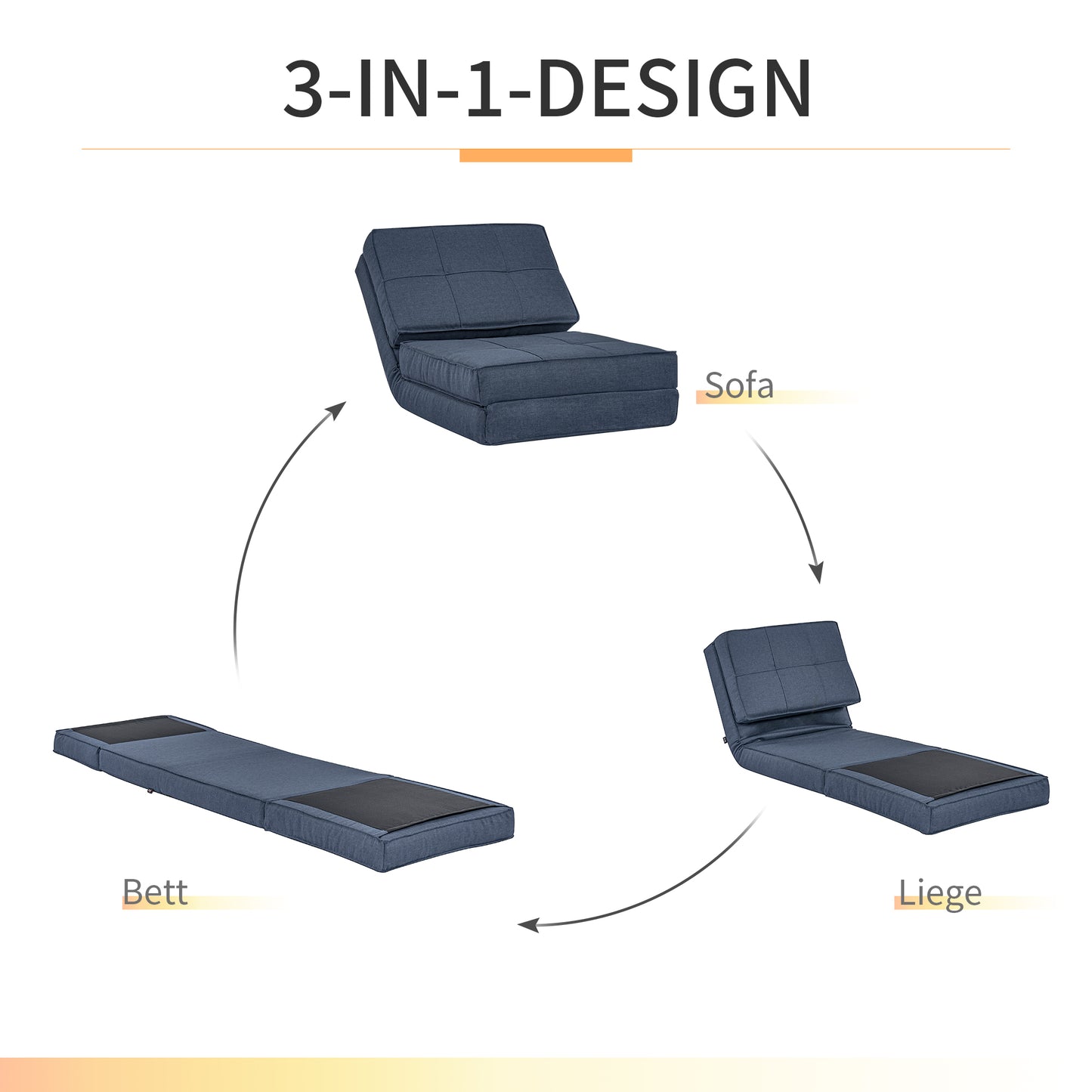 HOMCOM Bodensofa klappbar Schlafsessel Bodenstuhl 5-stuhfig verstellbar Klappsessel Schlafsofa Sofabett Einzelsofa Blau 61 x 73 x 58 cm