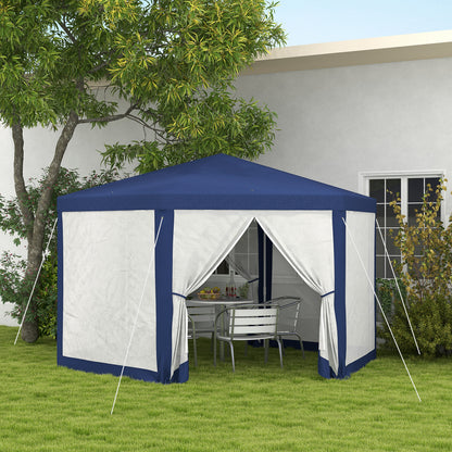 Outsunny Gartenpavillon, 6-eckig, Netzvorhänge, Metallgestell, 3,94x3,412x2,5m, Blau