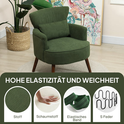 HOMCOM Moderner Armlehnstuhl, Gepolsterter Akzentstuhl mit Lendenkissen, Grün