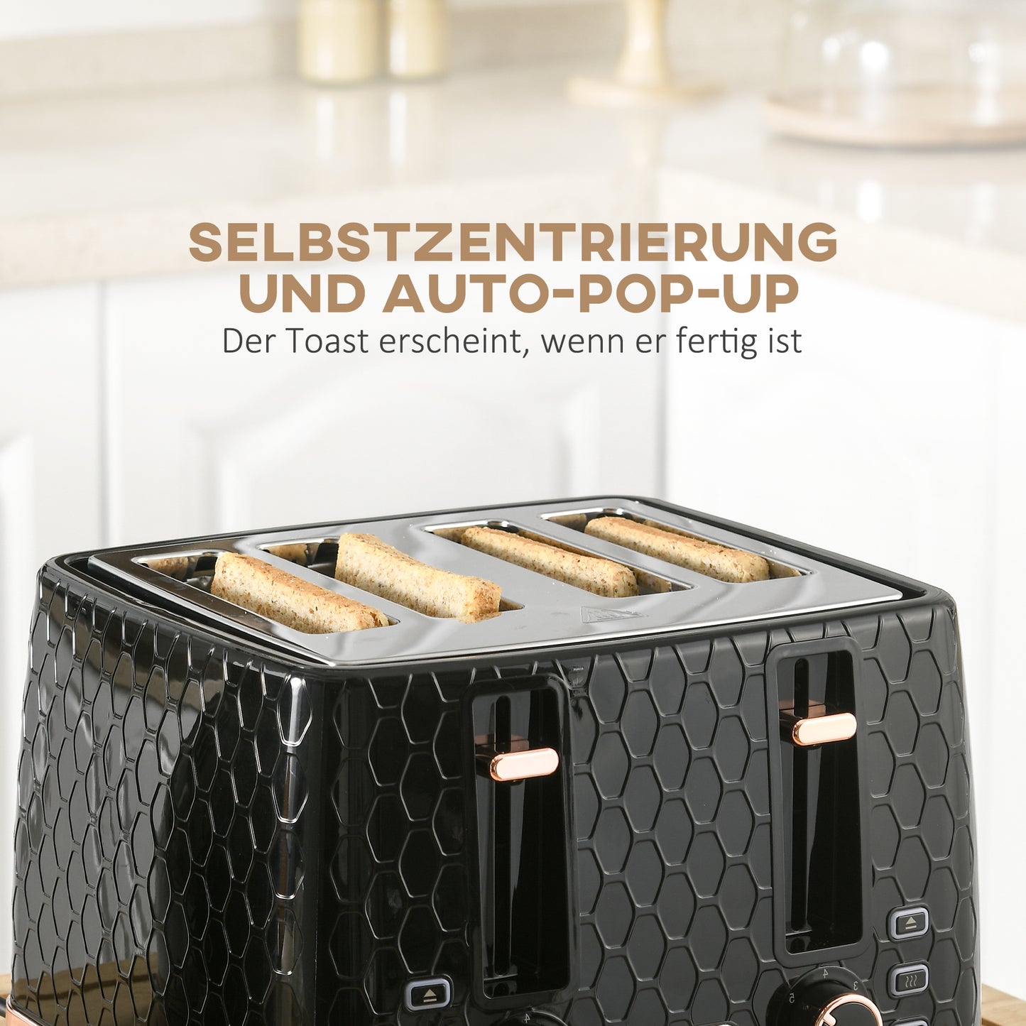 HOMCOM 2-in-1 Küchenset, Toaster und Wasserkocher, mehrere Optionen, 1,7 L, 4 Toastscheiben gleichzeitig, Kunststoff, Schwarz