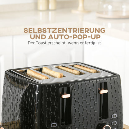 HOMCOM 2-in-1 Küchenset, Toaster und Wasserkocher, mehrere Optionen, 1,7 L, 4 Toastscheiben gleichzeitig, Kunststoff, Schwarz