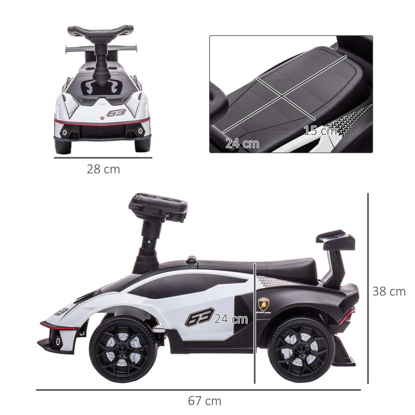 AIYAPLAY Rutscher Lamborghini-lizenziert, Rutscherauto mit Soundeffekten, Kippschutz, 67 cm x 28 x 38 cm