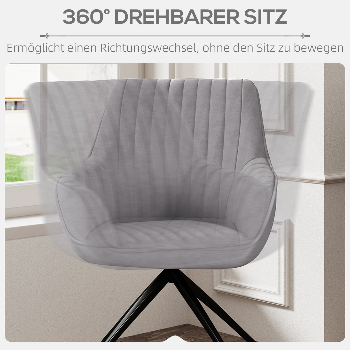 HOMCOM Drehbarer Armstuhl, Moderner Akzentsessel mit Metallbeinen für Wohnzimmer, Schlafzimmer, Büro, Grau