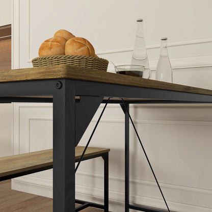 HOMCOM Essgarnitur, Tisch & 2 Bänke, Industrial Design, Stahlrahmen, Holzdekor/Schwarz
